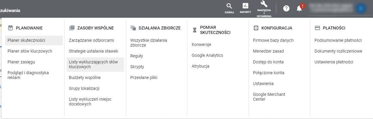 wykluczajace slowe kluczowe 1