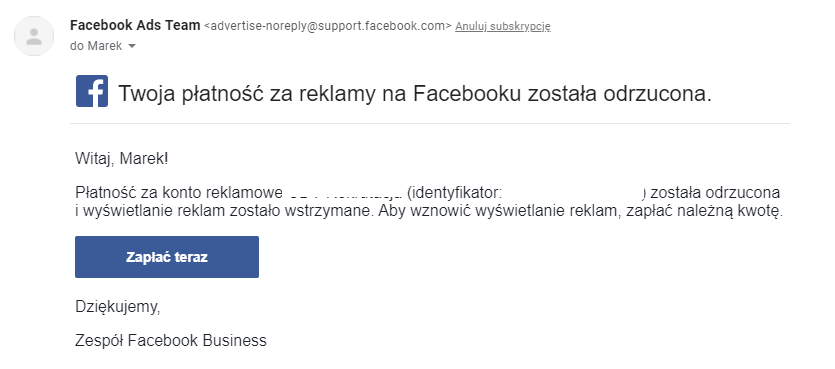 blokada konta reklamowego problemy z platnosciami