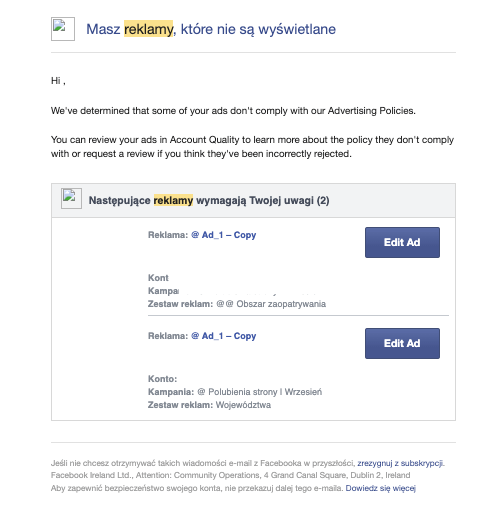 odrzucone reklamy
