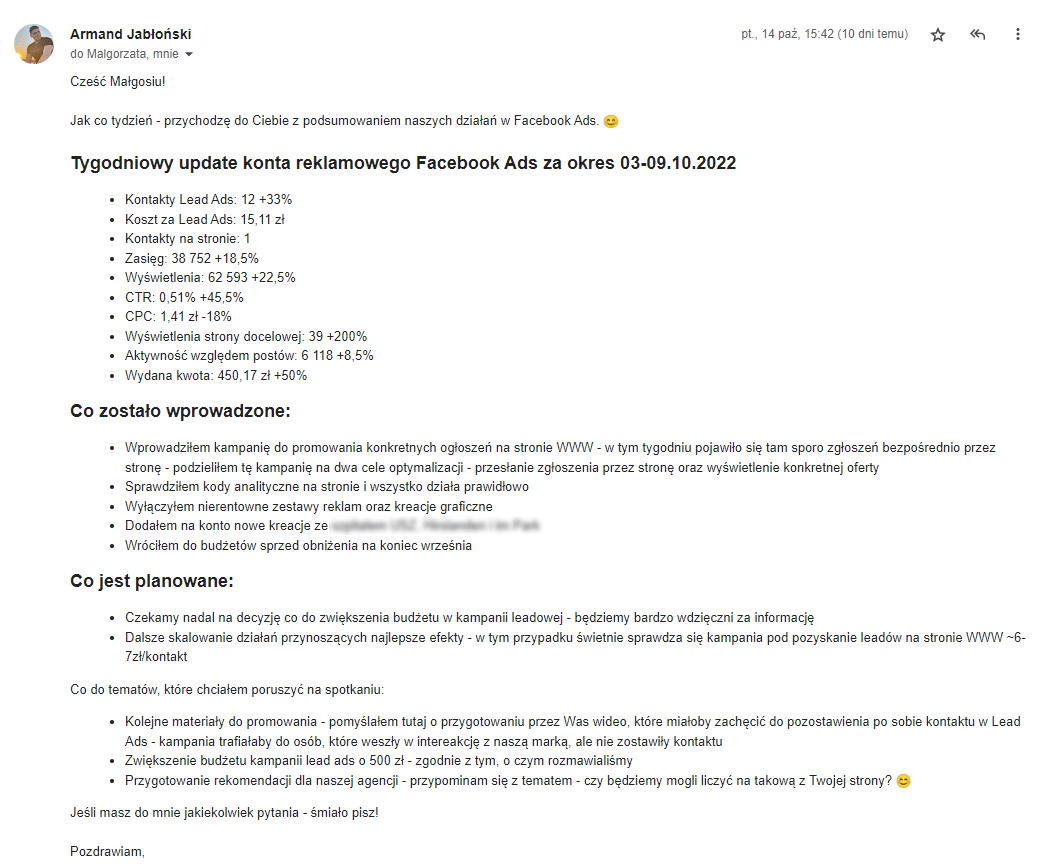 jak wyglada raport agencji tygodniowy raport